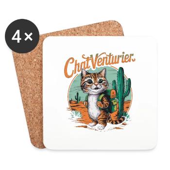 Cat venturier - kitten and travel - Coasters (set of 4) - white - Front