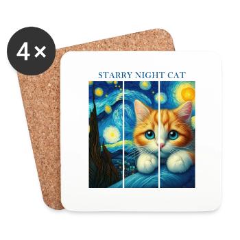 Starry Night Cat - Coasters (set of 4) - white - Front