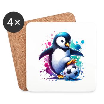 Pinguin Vogel Fußballspieler Ball Champion Fan - Untersetzer (4er-Set) - Weiß - Vorne