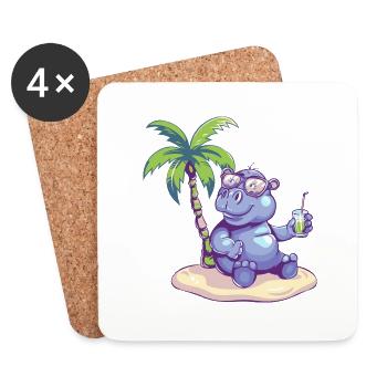 Hippo Summer Beach Comic - Coasters (set of 4) - white - Front