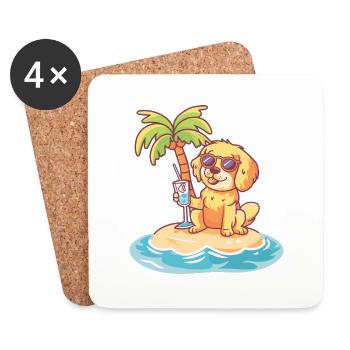 Golden Retriever Dog Summer Beach Comic - Coasters (set of 4) - white - Front