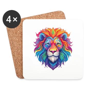 Lion arc-en-ciel - Dessous de verre (lot de 4) - blanc - Devant