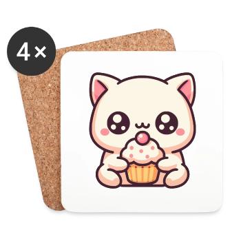 Süße Katze mit cupcake - Untersetzer (4er-Set) - Weiß - Vorne