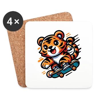 Tigre patineur mignon - Dessous de verre (lot de 4) - blanc - Devant