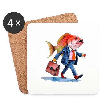 Funny Business Fish Creative Design Work - Coasters (set of 4) - white - Front