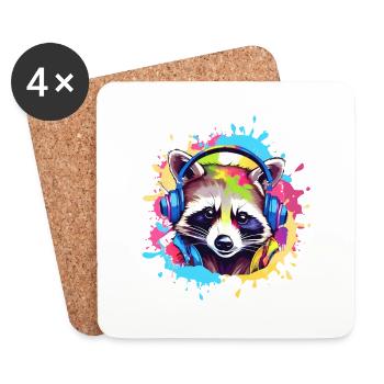raccoon, colorful, painting, headphones, graffiti - Coasters (set of 4) - white - Front