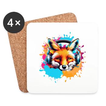 Fuchs,bunt, Malerei,kopfhörer, Graffiti - Untersetzer (4er-Set) - Weiß - Vorne