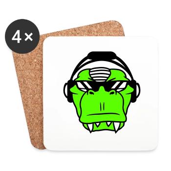Cool DJ dinosaure T-Rex visage Musique de fête - Dessous de verre (lot de 4) - blanc - Devant