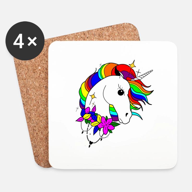 Regenbogen-Einhorn - Untersetzer (4er-Set) - Weiß