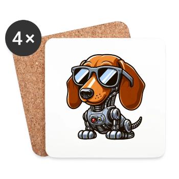 Dachshund Robot Sci-Fi Mech Cyborg Dog - Coasters (set of 4) - white - Front