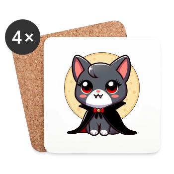 Halloween Chat Vampire Chauve-souris Mignon - Dessous de verre (lot de 4) - blanc - Devant