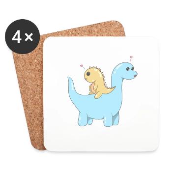 Cute dinosaur couple - Coasters (set of 4) - white - Front