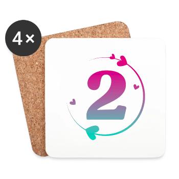 2e anniversaire cercle cœur coloré - Dessous de verre (lot de 4) - blanc - Devant