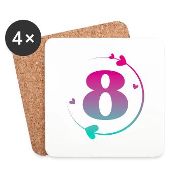 8th Birthday Colorful Heart Circle - Coasters (set of 4) - white - Front