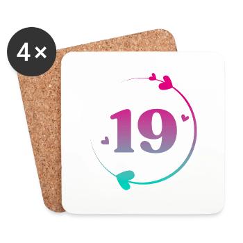 19th Birthday Colorful Heart Circle - Coasters (set of 4) - white - Front