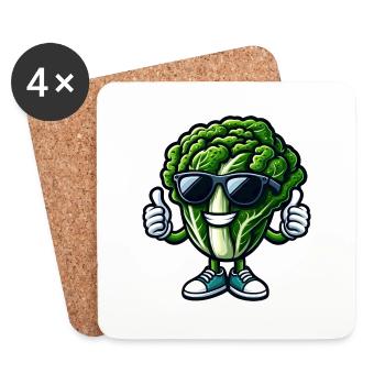 Cool vegan salad lettuce with sunglasses - Coasters (set of 4) - white - Front