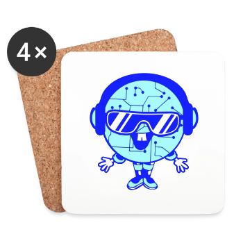 DJ Data Microchip Nerd Geek Face Party Music - Coasters (set of 4) - white - Front