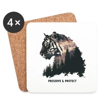 Preserve & Protect Tiger Wildkatze Jungle Raubtier - Untersetzer (4er-Set) - Weiß - Vorne
