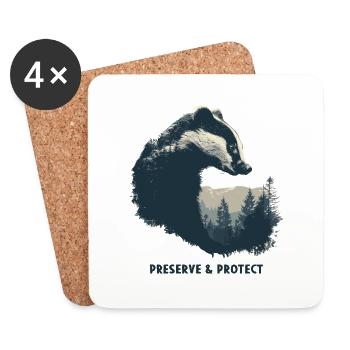 Preserve & Protect Badger Forest Nature Wilderness Animal - Coasters (set of 4) - white - Front