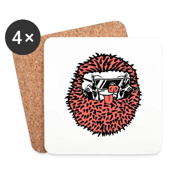 Rolled Cute Hedgehog Shows Cool Heavy Metal Hands - Coasters (set of 4) - white - Front