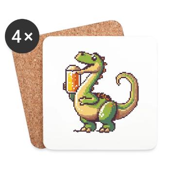 Dinosaur Brontosaurus Beer Pixel - Coasters (set of 4) - white - Front
