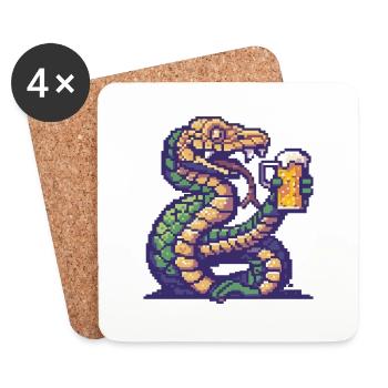 Snake Cobra Beer Pixel - Coasters (set of 4) - white - Front