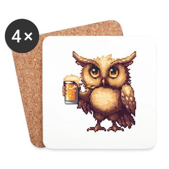 Eule Bier Pixel - Untersetzer (4er-Set) - Weiß - Vorne