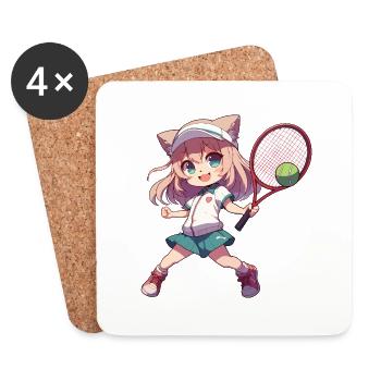 Sporty cat: tennis player - Coasters (set of 4) - white - Front