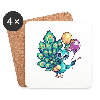 paon oiseau anniversaire bébé - Dessous de verre (lot de 4) - blanc - Devant