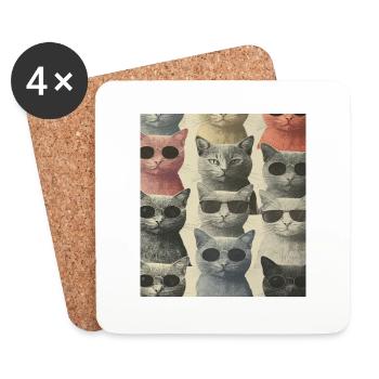 Cats with glasses - Coasters (set of 4) - white - Front