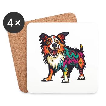 Border Collie Chien Halloween Bande dessinée Drôle - Dessous de verre (lot de 4) - blanc - Devant