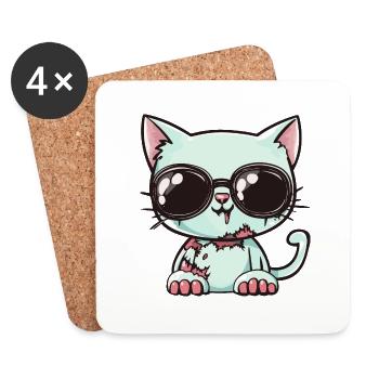 Chat Halloween Cool - Dessous de verre (lot de 4) - blanc - Devant