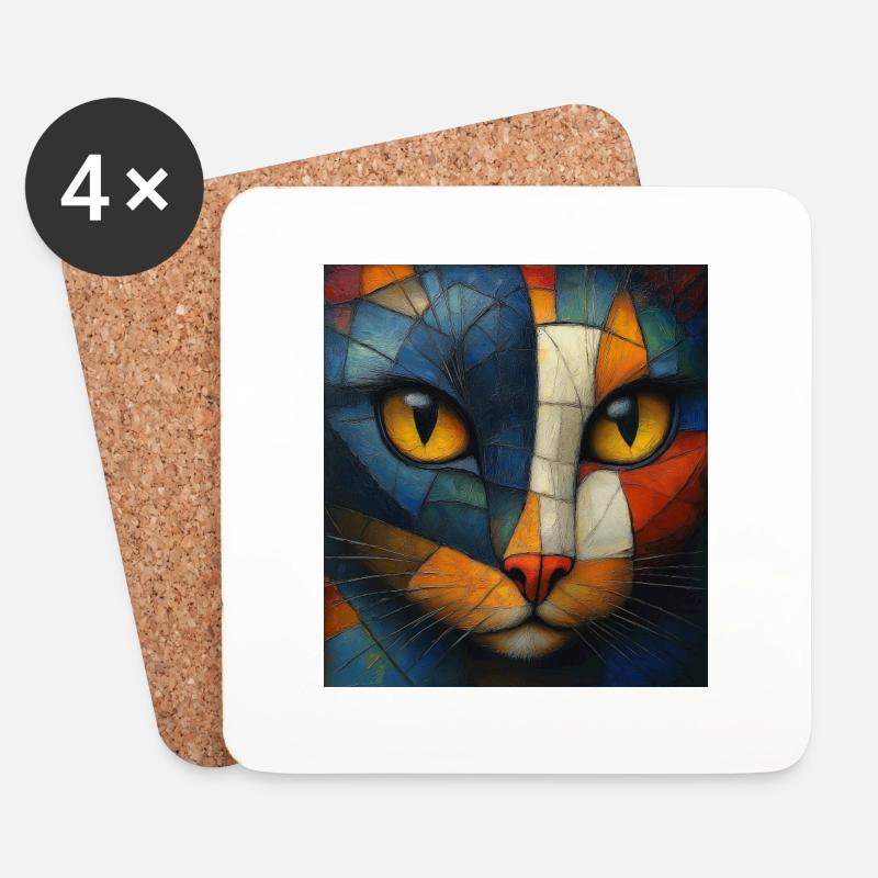 Kubistische Katze - Untersetzer (4er-Set) - Weiß