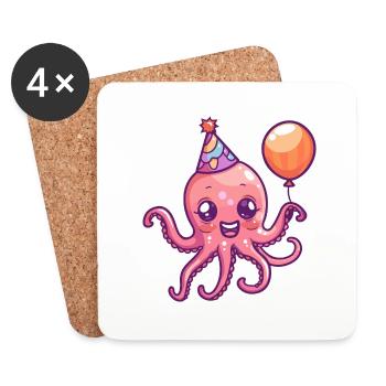 Octopus Birthday BD - Dessous de verre (lot de 4) - blanc - Devant