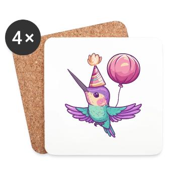 Kolibri Vogel Geburtstag Comic - Untersetzer (4er-Set) - Weiß - Vorne