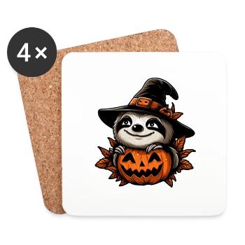 Halloween-Faultier-Kürbis-Fest - Untersetzer (4er-Set) - Weiß - Vorne