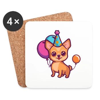 Chihuahua Hunde Geburtstag Comic - Untersetzer (4er-Set) - Weiß - Vorne