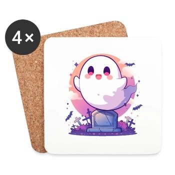 Halloween | Cute ghost spitting in cemetery - Coasters (set of 4) - white - Front