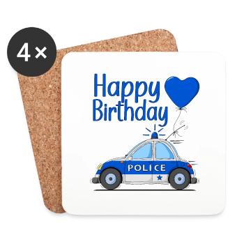 Happy Birthday Police Herz - Untersetzer (4er-Set) - Weiß - Vorne