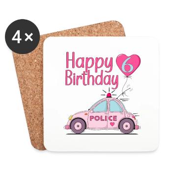 Happy Birthday 6 Police Rosa - Untersetzer (4er-Set) - Weiß - Vorne