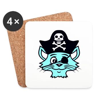 Cute Pirate Cats Buccaneer Eye Patch Hat Costume - Coasters (set of 4) - white - Front