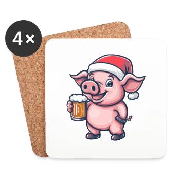 Pig Christmas Beer - Coasters (set of 4) - white - Front