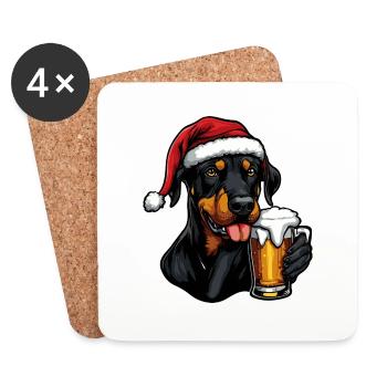 Dobermann Hund Weihnachten Bier - Untersetzer (4er-Set) - Weiß - Vorne