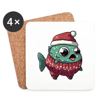 Bande dessinée de Noël poisson piranha - Dessous de verre (lot de 4) - blanc - Devant