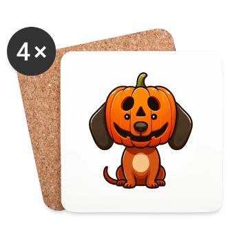Halloween Teckel Chien Citrouille Dessin animé Mignon - Dessous de verre (lot de 4) - blanc - Devant