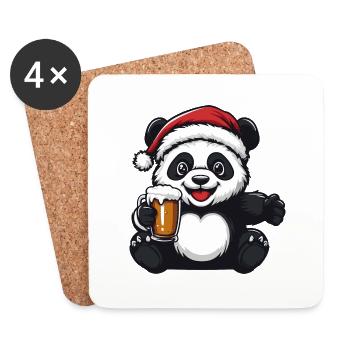 Panda Weihnachten Bier - Untersetzer (4er-Set) - Weiß - Vorne