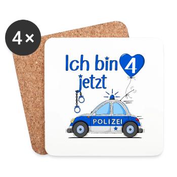 Police Car I'm Now 4 Birthday - Coasters (set of 4) - white - Front