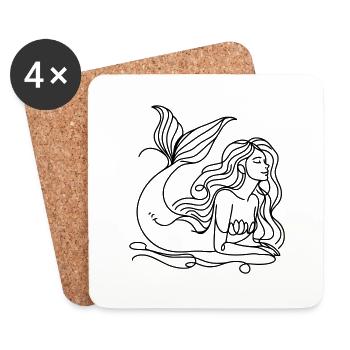 Drawing Mermaid Lineart - Coasters (set of 4) - white - Front