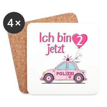 Voiture de police J’ai maintenant 2 ans Anniversaire Rose - Dessous de verre (lot de 4) - blanc - Devant