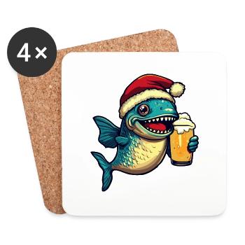 Piranha Poisson Bière Noël - Dessous de verre (lot de 4) - blanc - Devant